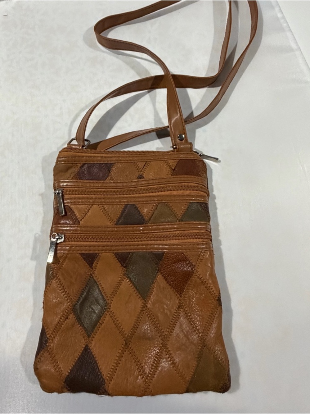 Brown Vintage Patchwork Leather Crossbody Bag